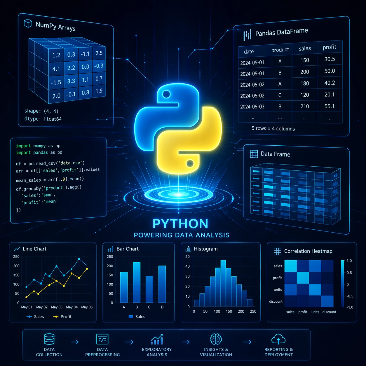 تحلیل داده‌های جدولی با NumPy و Pandas در پایتون؛ مناسب برای مسیر یادگیری پایتون بر اساس کاربرد و پروژه‌های واقعی علم داده